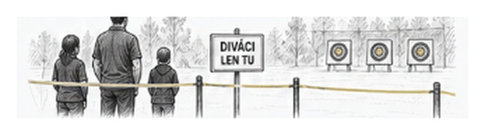Diváci za lanom mimo priestoru streľby